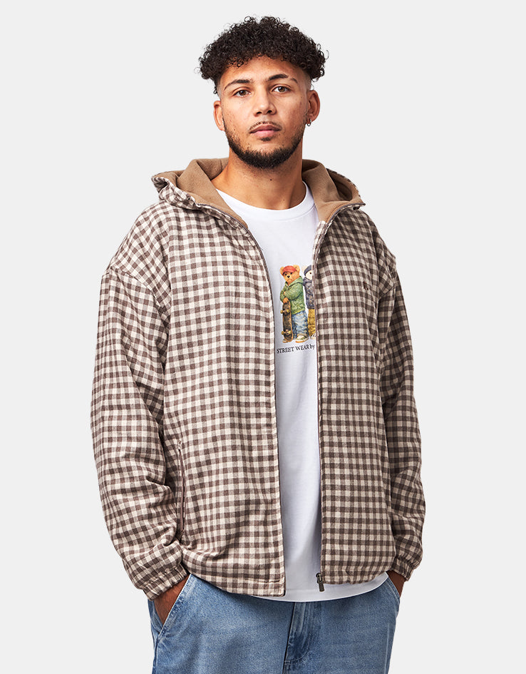 Route One Fleece Lined Cotton Jacket - Ecru Plaid