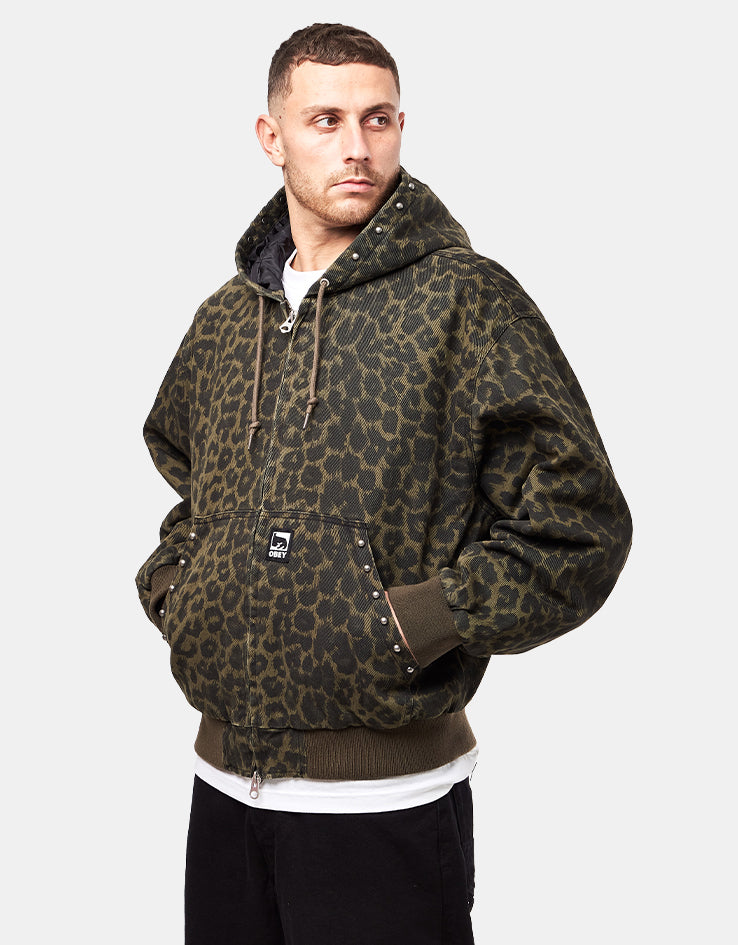 Obey Studded Zip Up Jacket - Dark Leopard