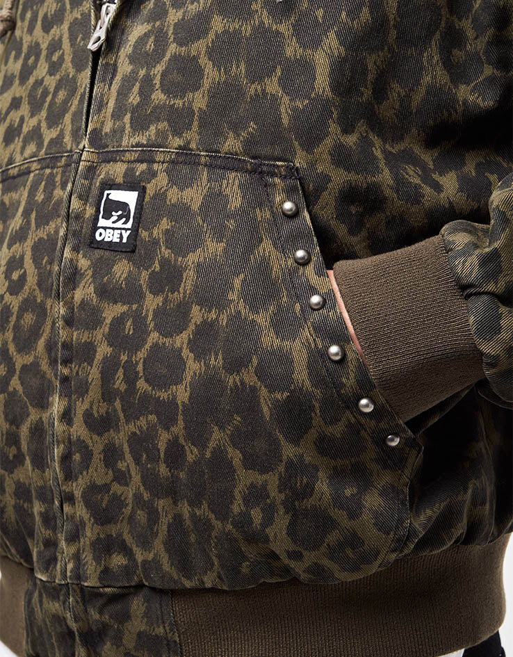 Obey Studded Zip Up Jacket - Dark Leopard