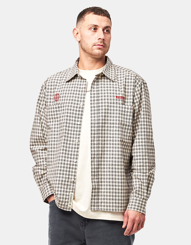 Woodbird Buzo EMB Check L/S Shirt - Off White