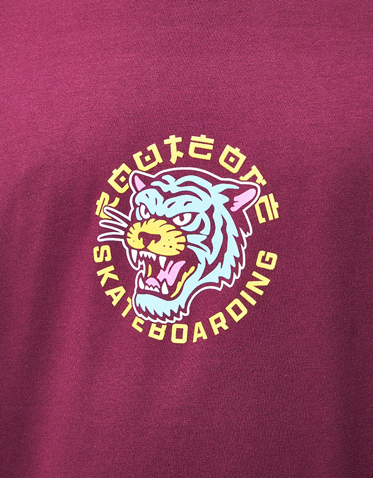 Route One Tiger Head Organic T-Shirt - Deep Plum