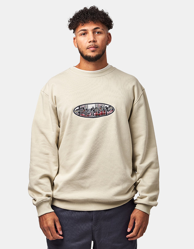 Route One Tag Heavyweight Sweatshirt (400gsm) - Stone (Red/Blue Plaid)