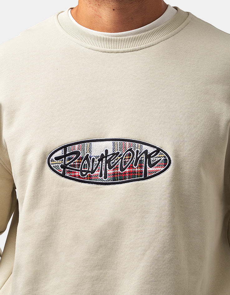 Route One Tag Heavyweight Sweatshirt (400gsm) - Stone (Red/Blue Plaid)