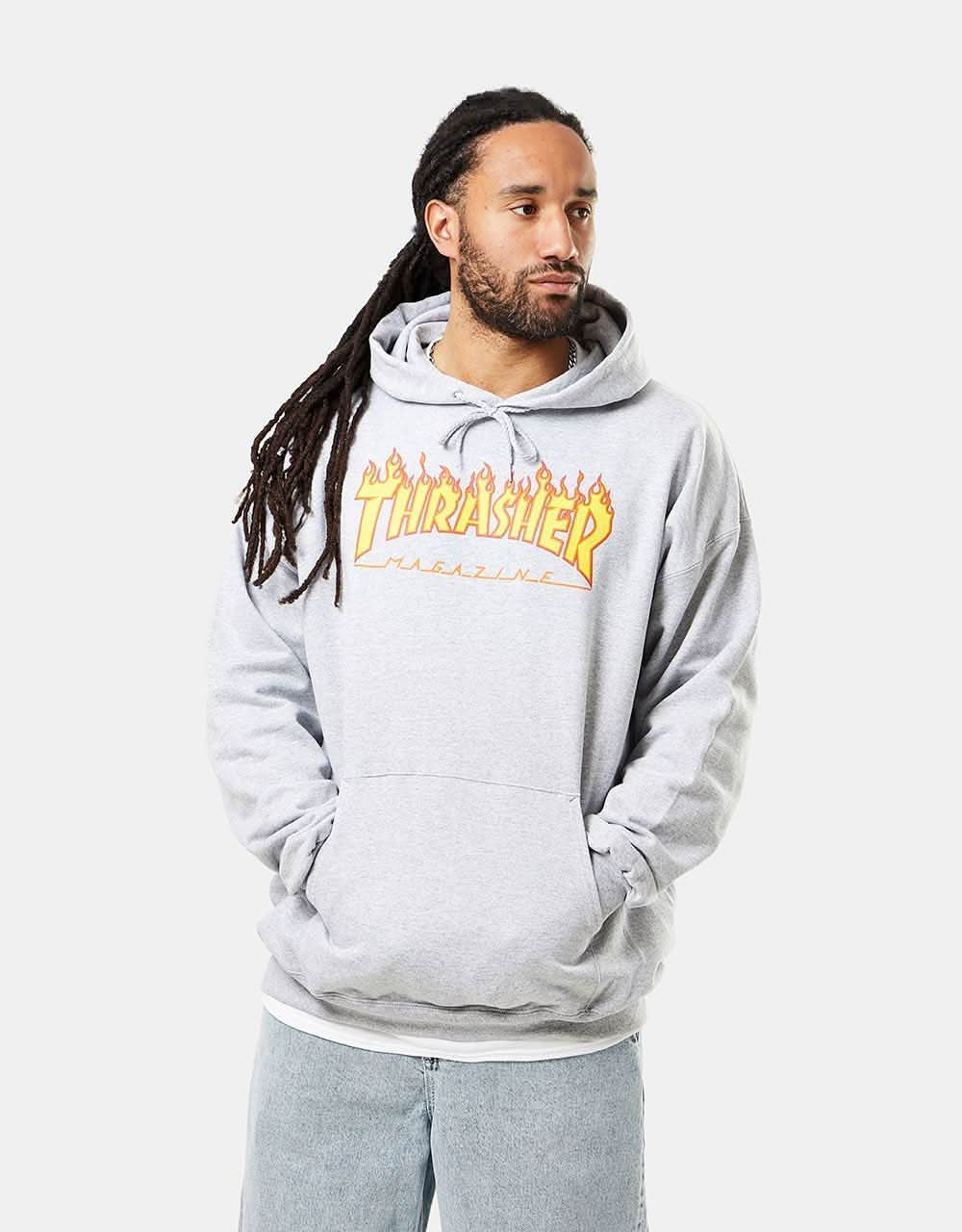 Thrasher Flame Logo Pullover Hoodie - Heather Grey