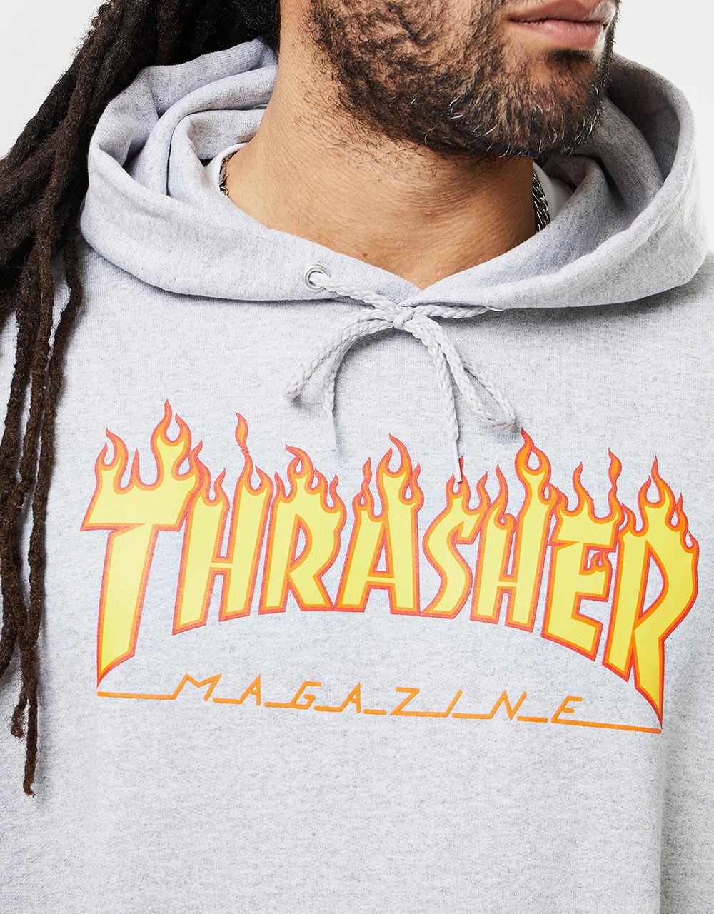 Thrasher Flame Logo Pullover Hoodie - Heather Grey