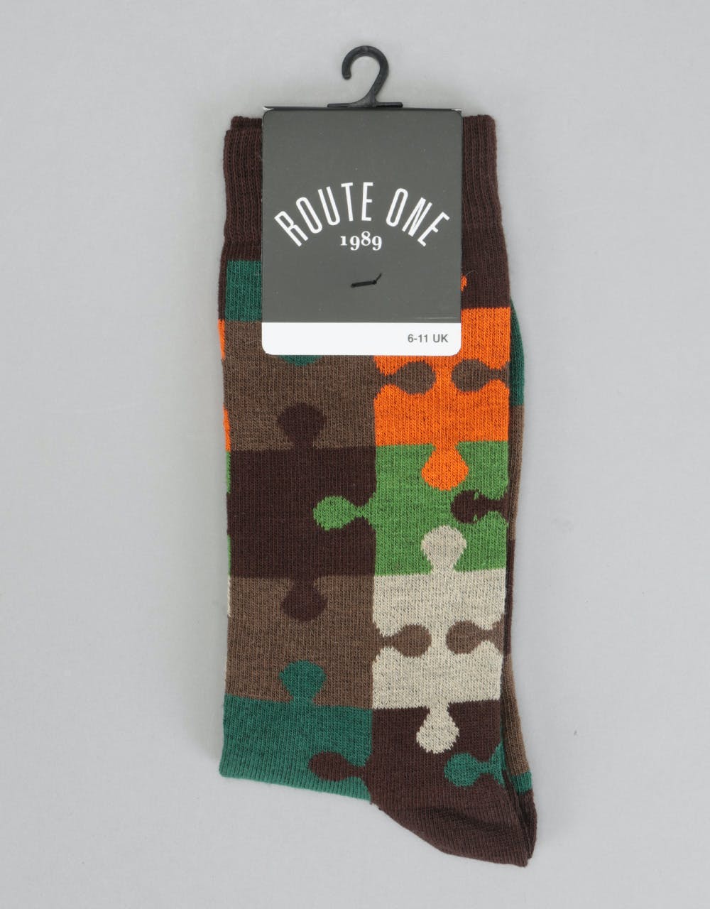 Route One Puzzle Socks - Brown/Orange