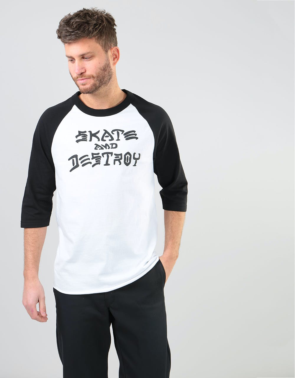 Thrasher Skate and Destroy Raglan T-Shirt - White/Black