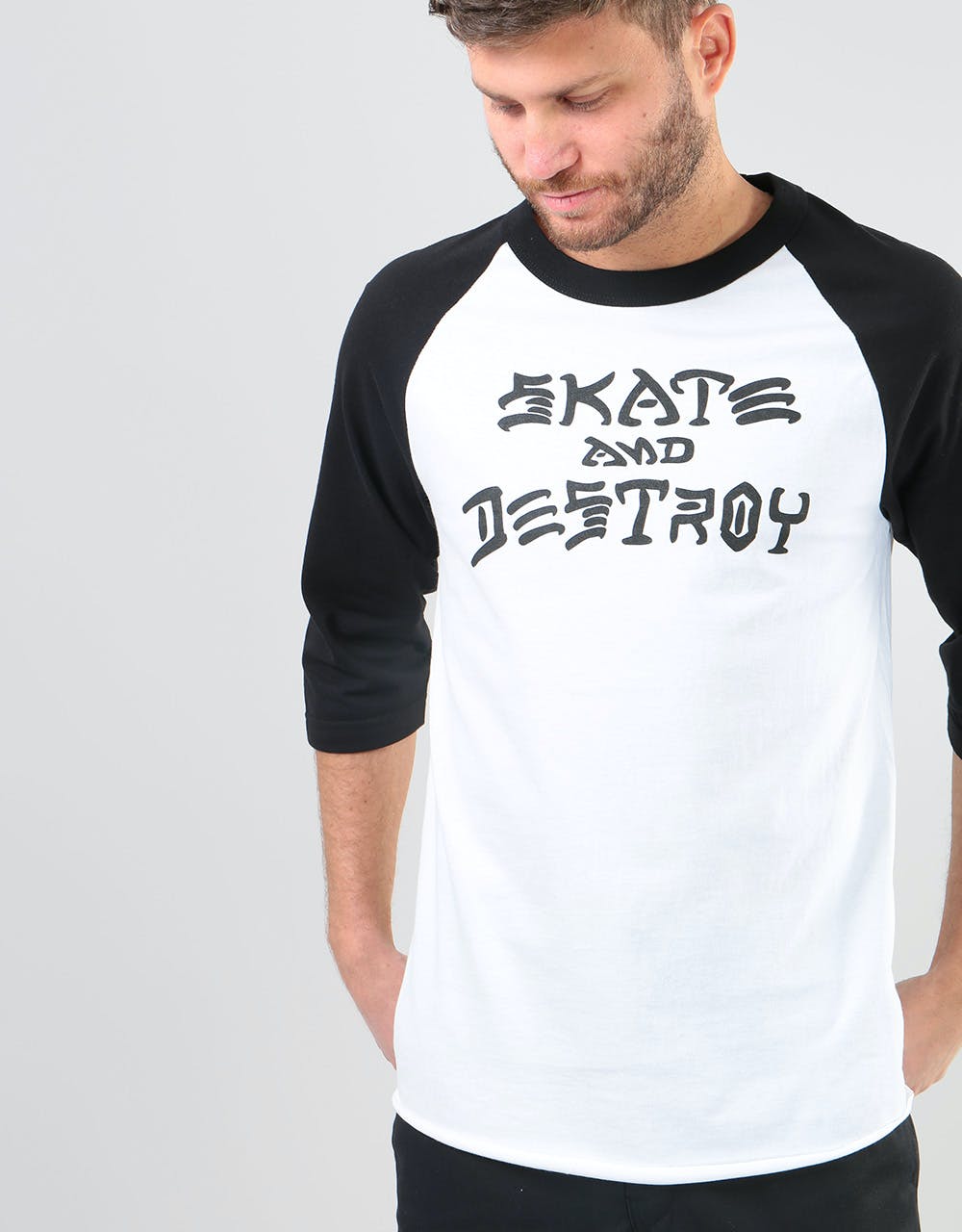 Thrasher Skate and Destroy Raglan T-Shirt - White/Black