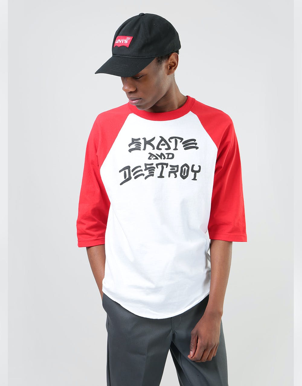 Thrasher Skate and Destroy Raglan T-Shirt - White/Red