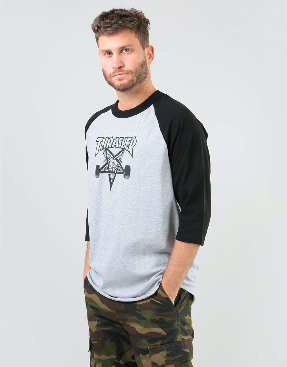 Thrasher Skategoat Raglan T-Shirt - Heather Grey/Black