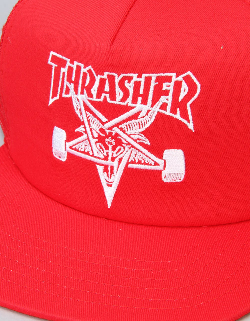 Thrasher SK8 Goat Embroidered Mesh Snapback Cap - Red/White