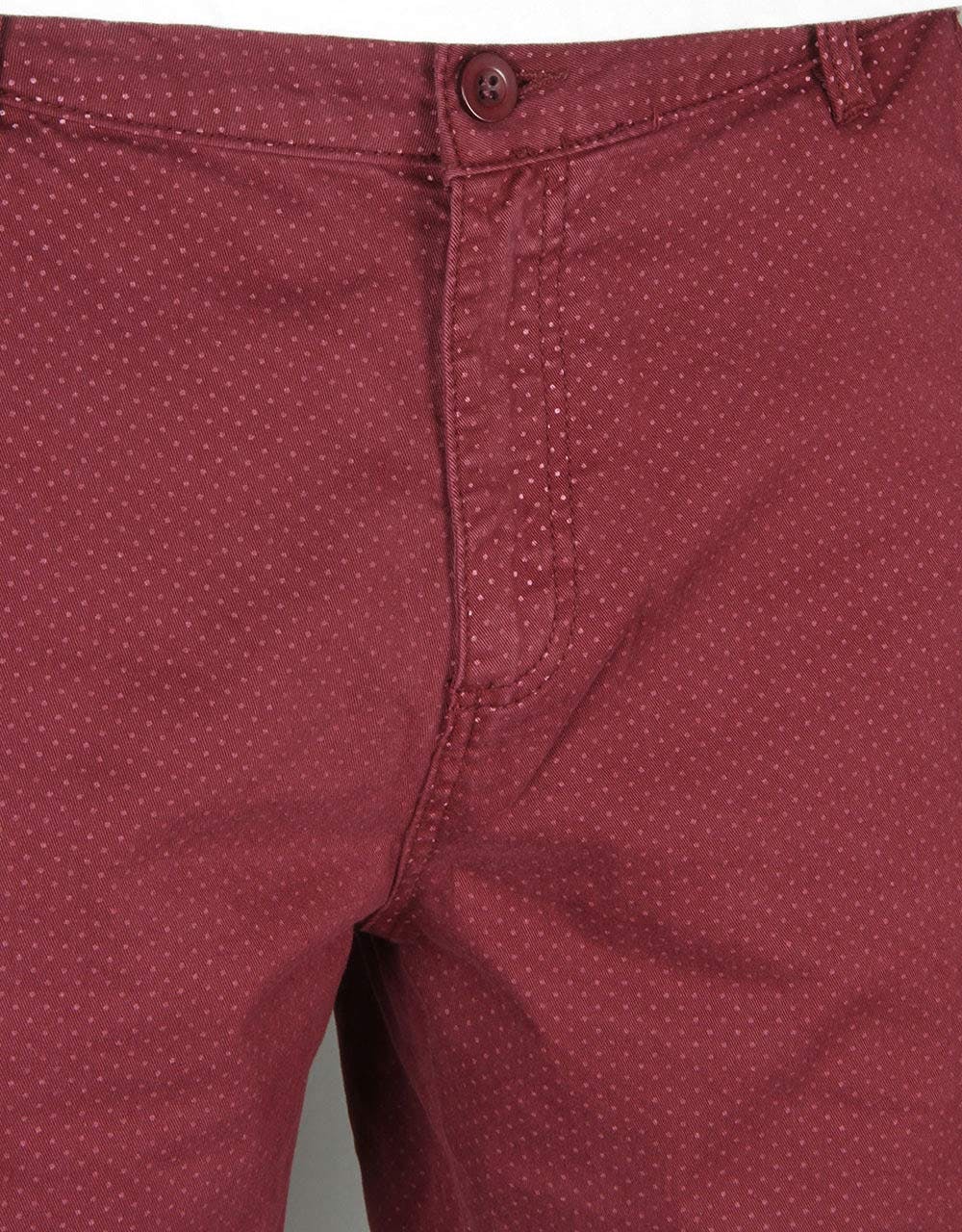 Route One Roll Up Printed Chino Shorts - Burgundy
