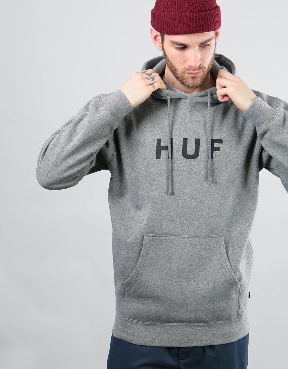 HUF Original Logo Pullover Hoodie - Heather Grey