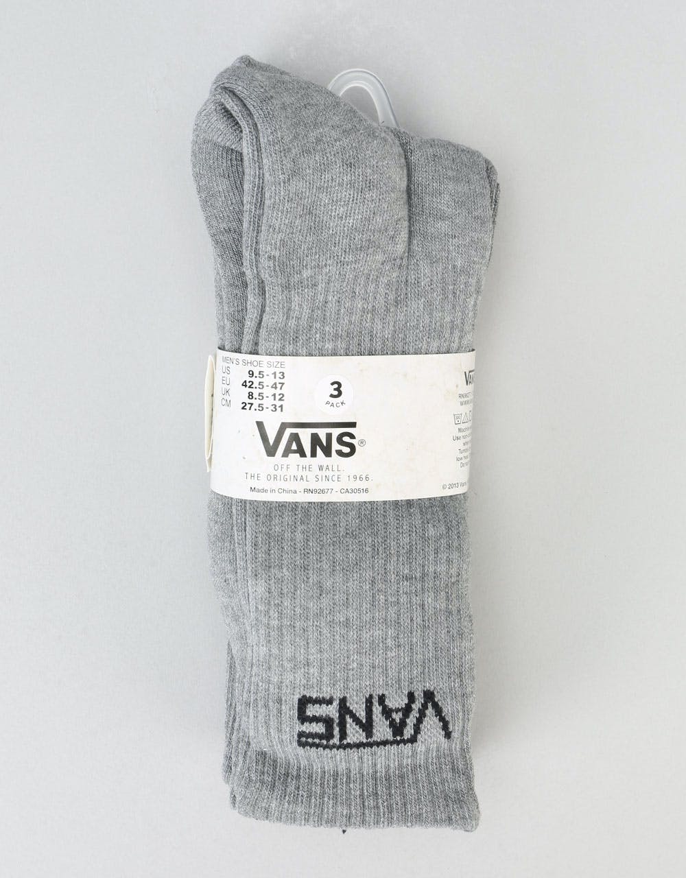 Vans Classic Crew 3 Pack Socks - Grey