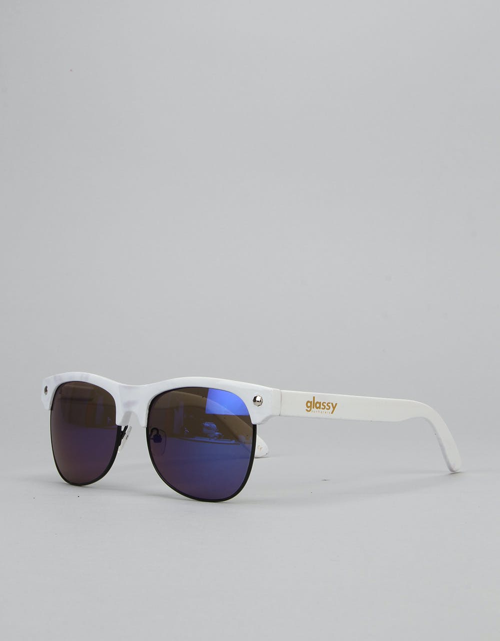 Glassy Sunhater Shredder Sunglasses - White/Blue Mirror