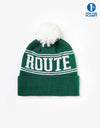 Route One Team Bobble Beanie - Forest Green/White