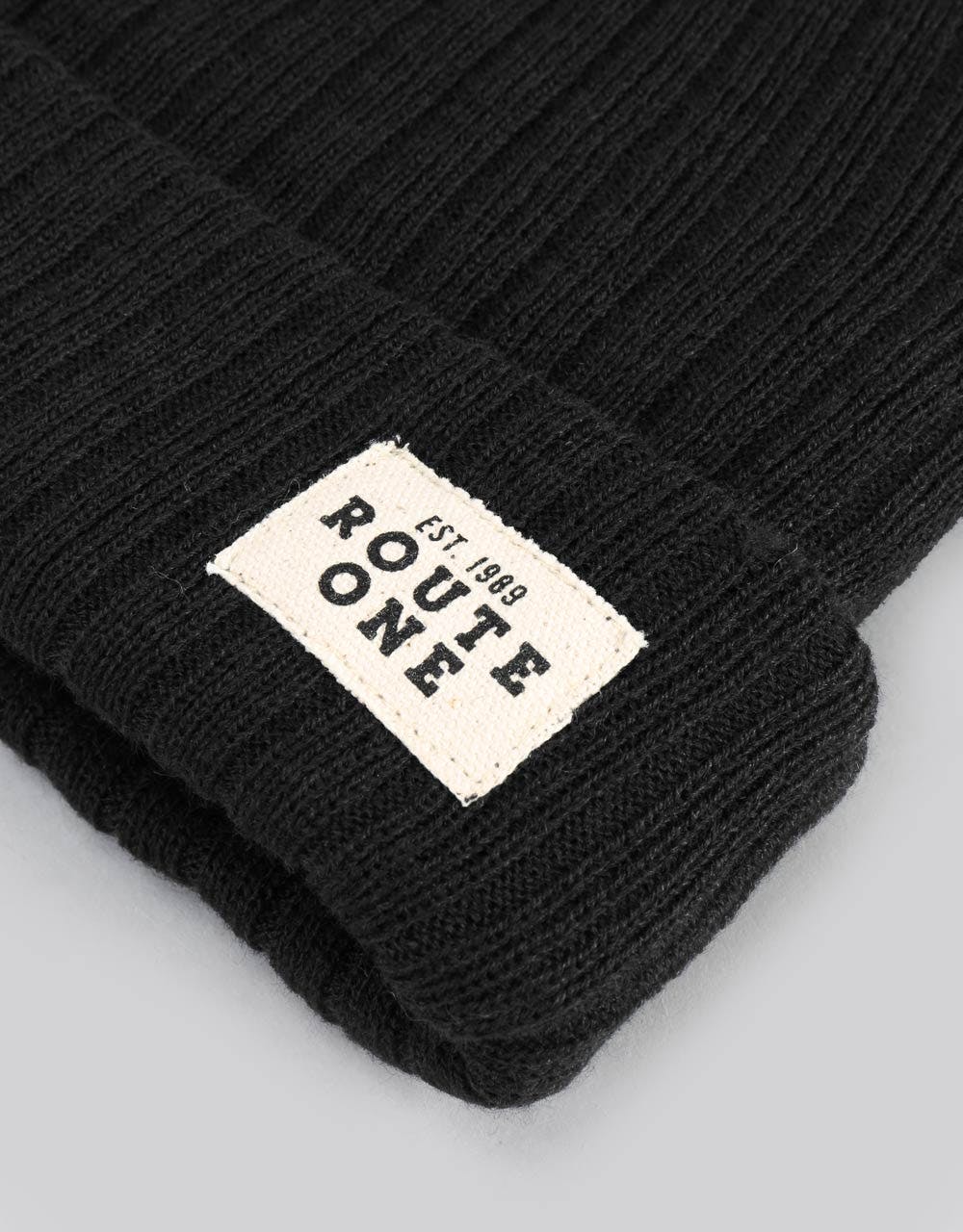 Route One Ribbed Fisherman Beanie - Black