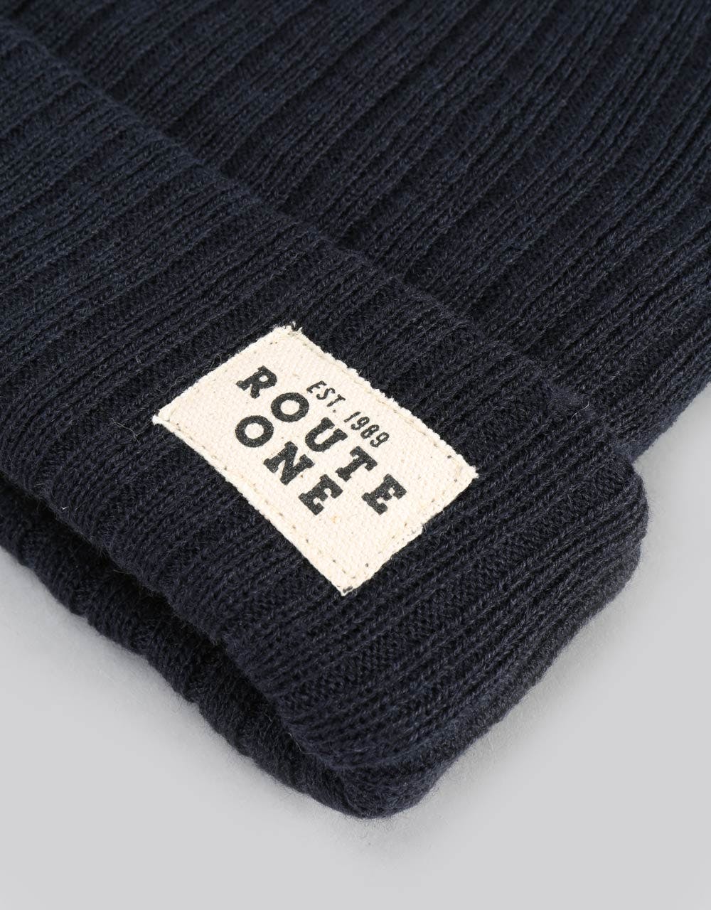 Route One Ribbed Fisherman Beanie - Navy
