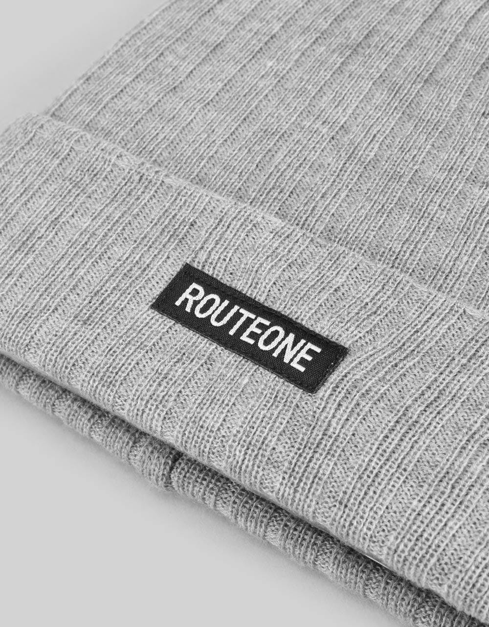 Route One Ribbed Bobble Beanie - Heather Grey