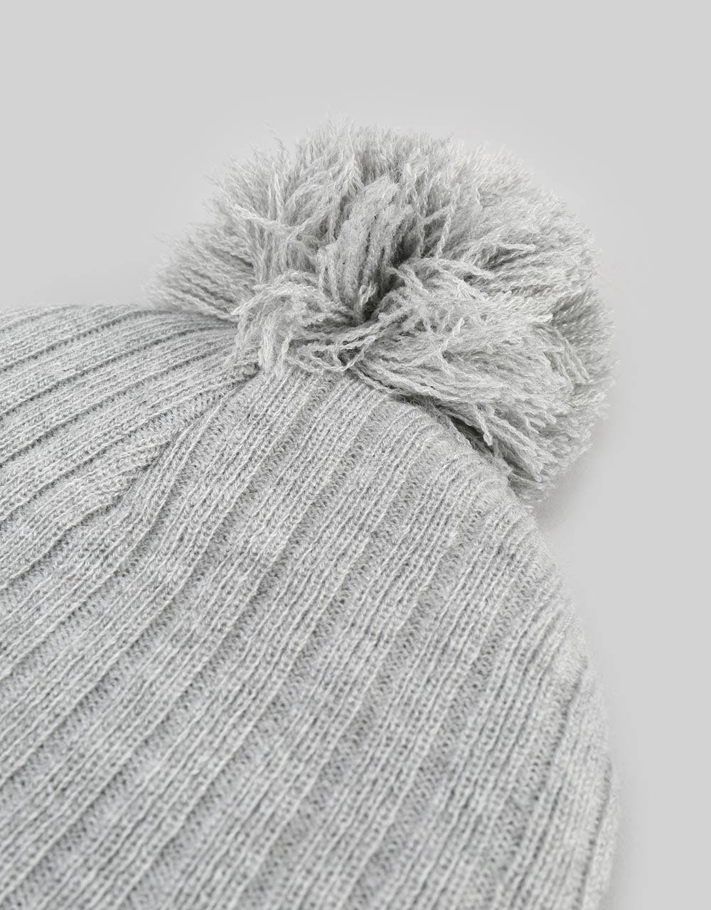 Route One Ribbed Bobble Beanie - Heather Grey