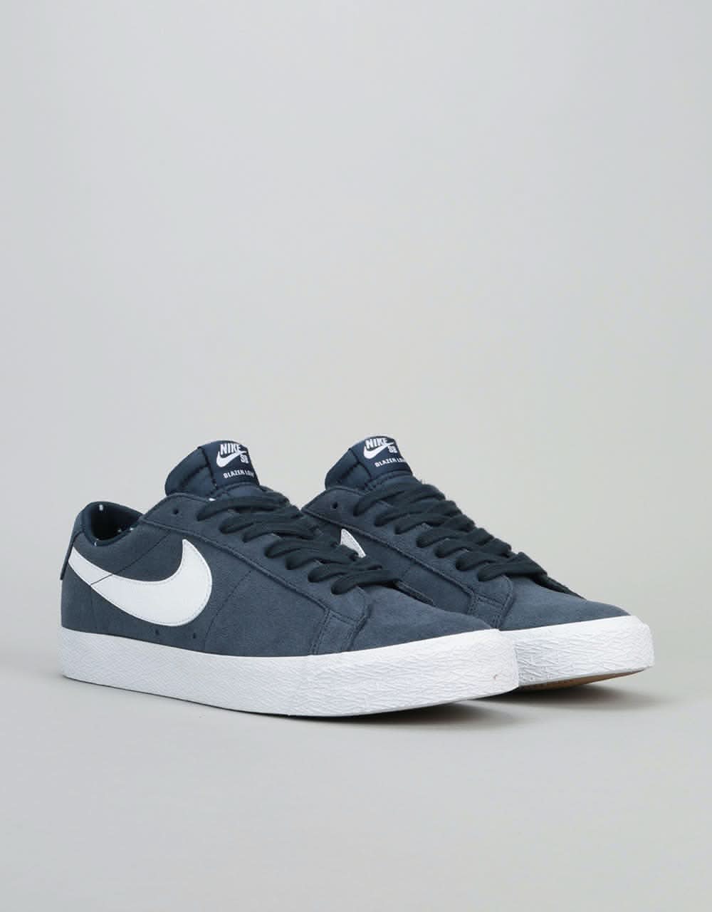Nike SB Blazer Low Skate Shoes - Obsidian/White-Gum Light Brown-White