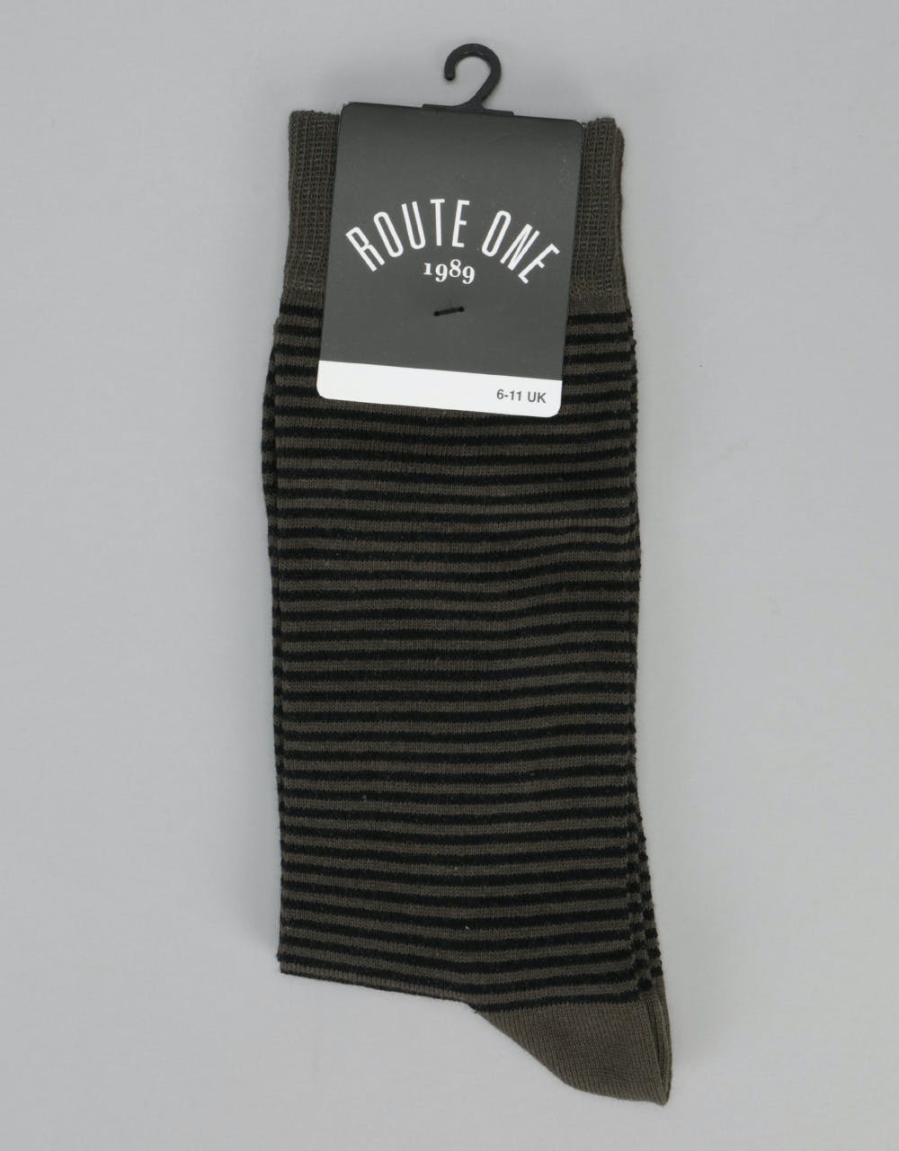 Route One Thin Stripe Socks - Black/Olive