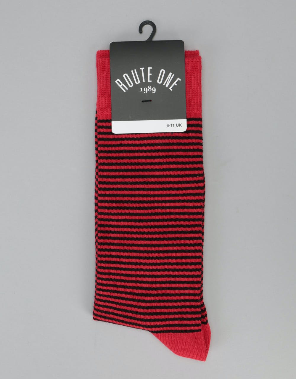 Route One Thin Stripe Socks - Red/Grey