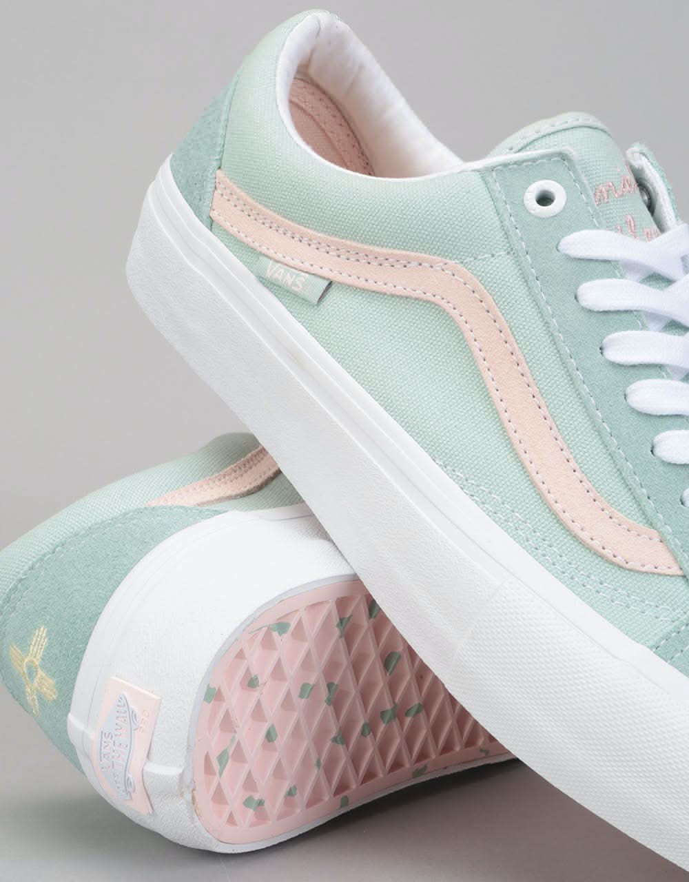Vans old skool pro dan lu light green e pearl skate shoes Clearance
