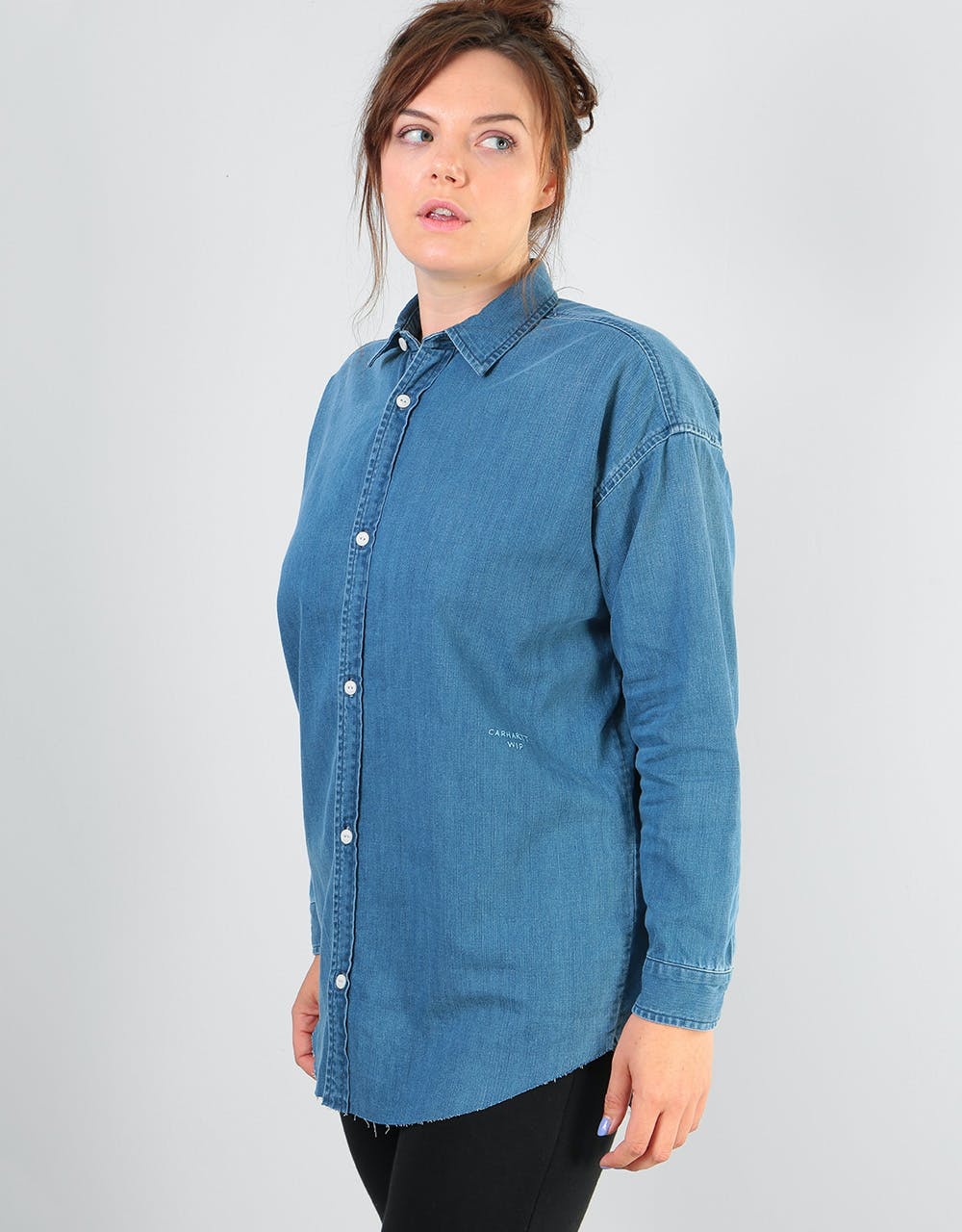 Carhartt WIP Womens L/S Silver Shirt Long - Blue (Stone Washed)