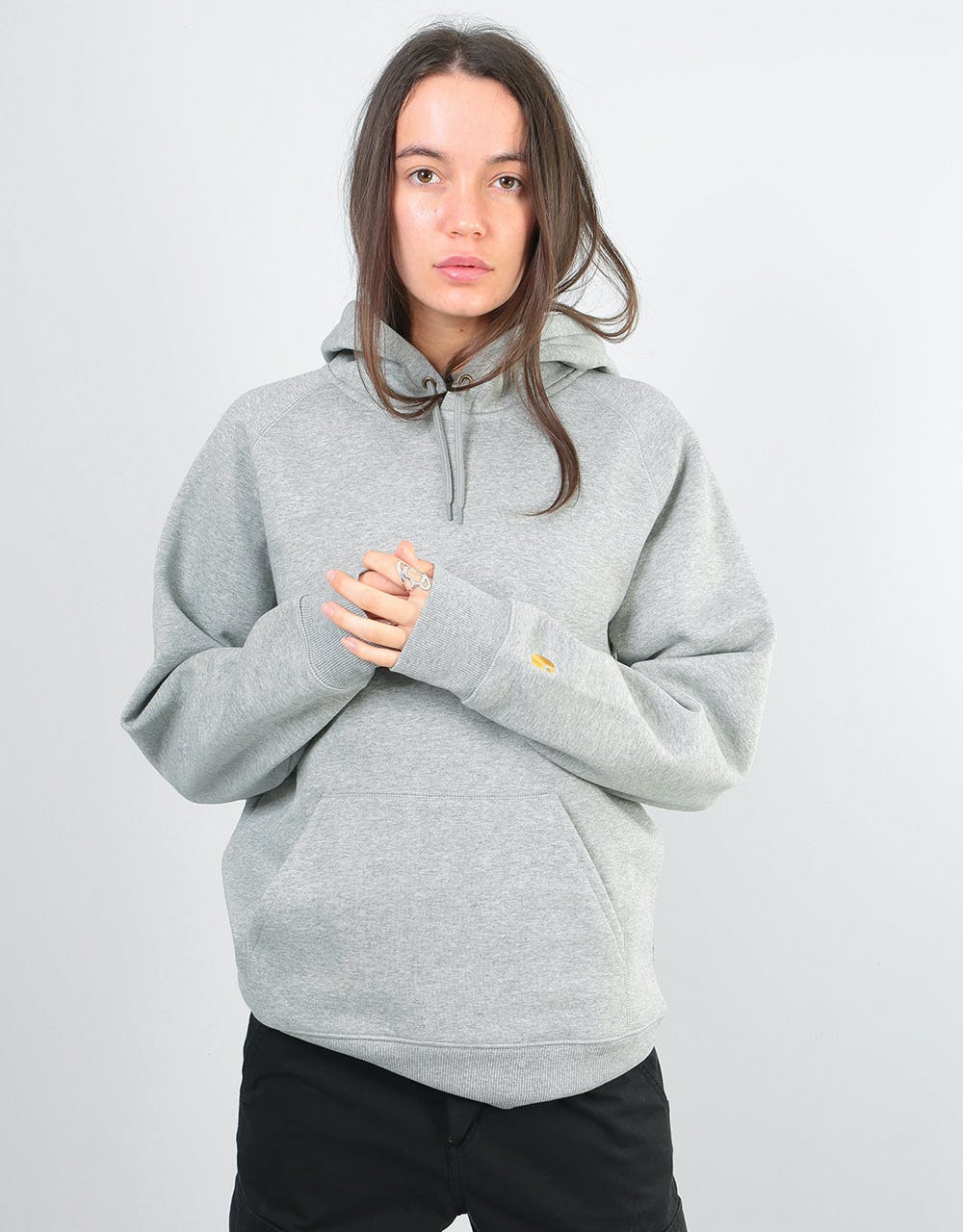 Carhartt WIP Womens Hooded Chase Oversized Sweatshirt - Grey Heather/Gold