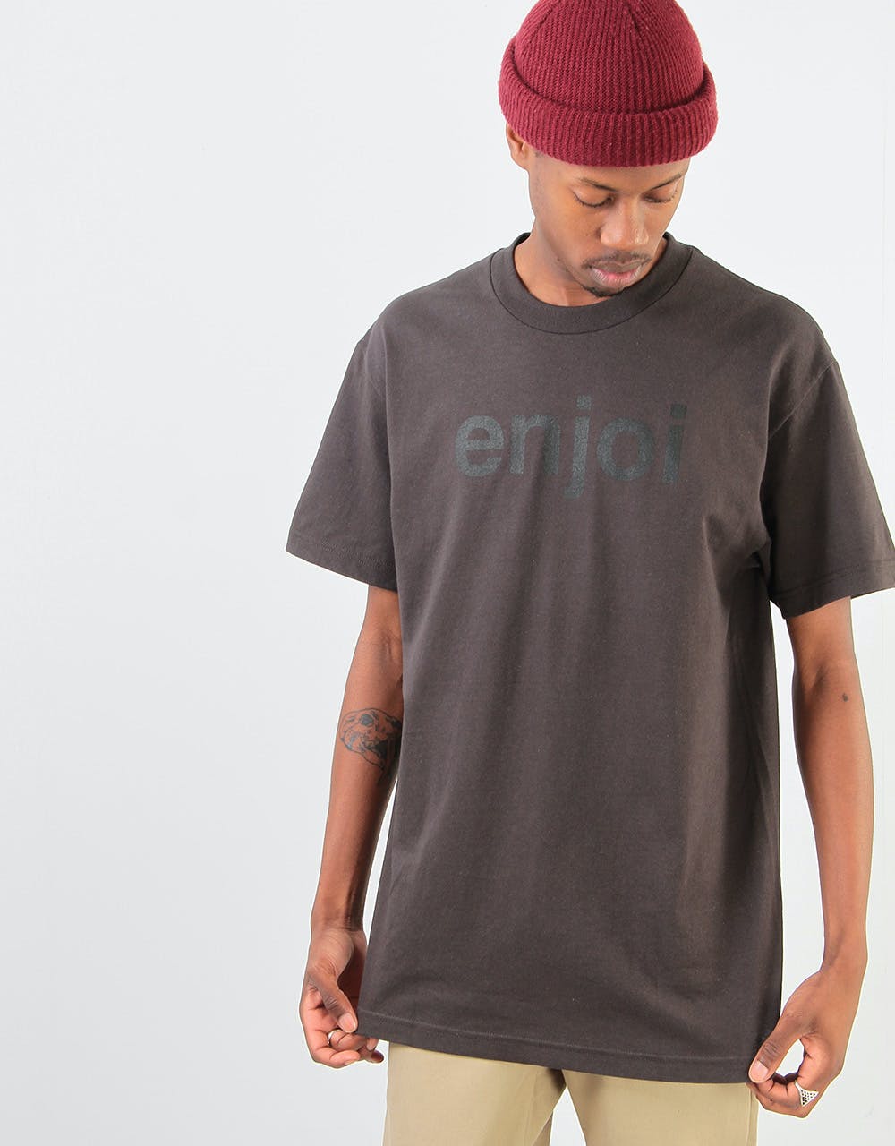 Enjoi Helvetica Logo T-Shirt - Tar/Black