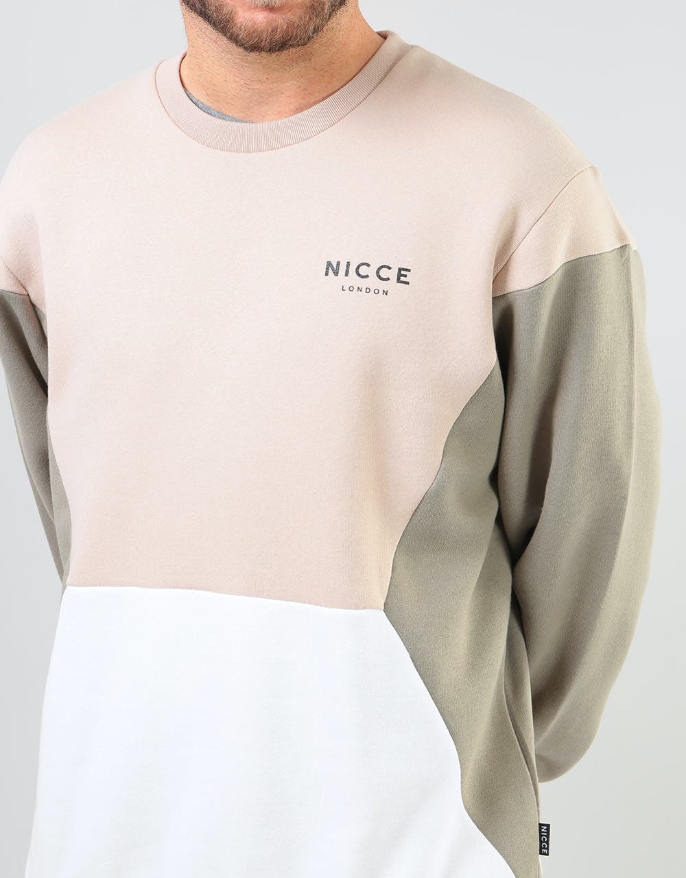 Nicce Track Panel Sweatshirt - Warm Sand/Sage/Cool Grey