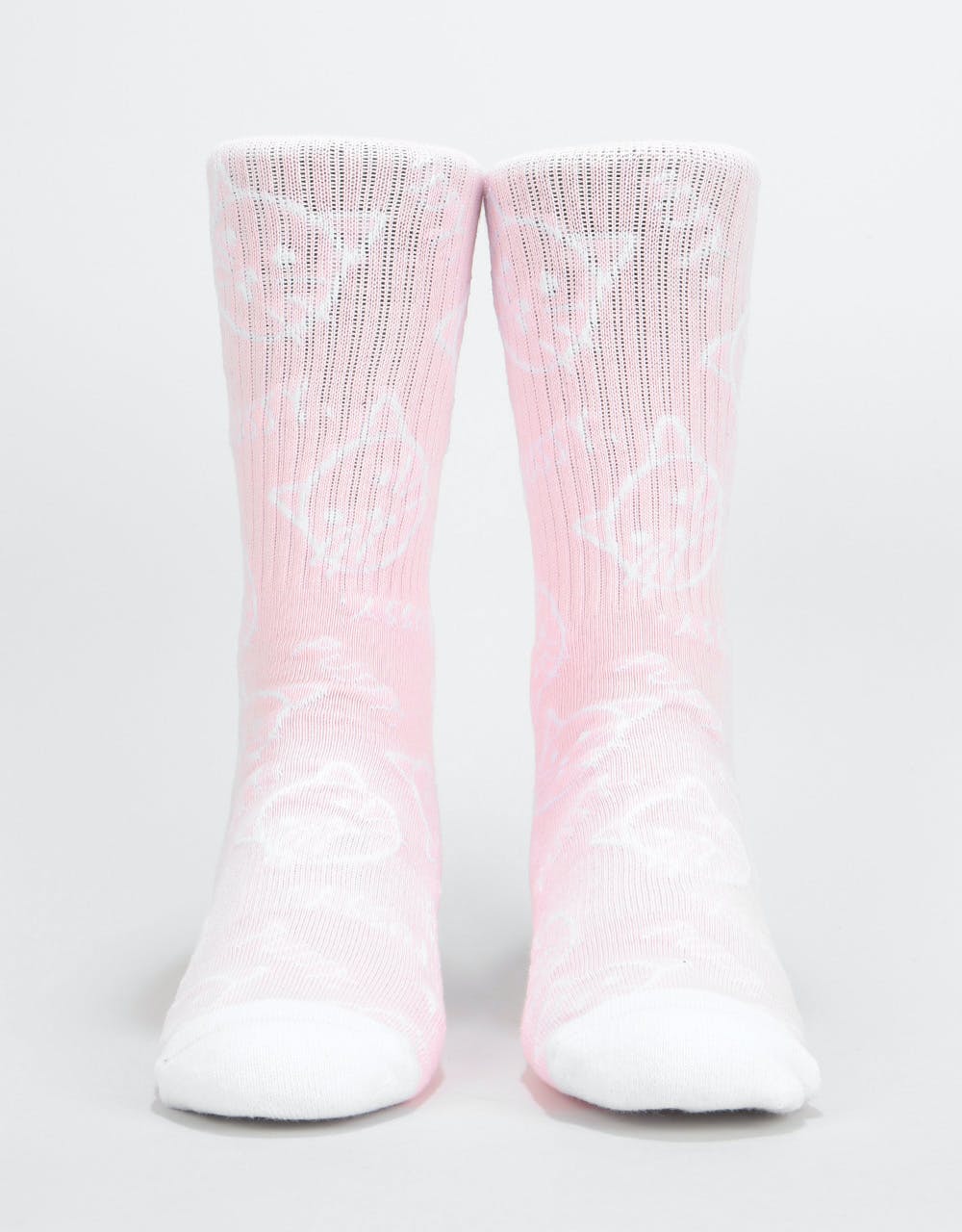 Route One Allover Pussy Crew Socks - Pink/White
