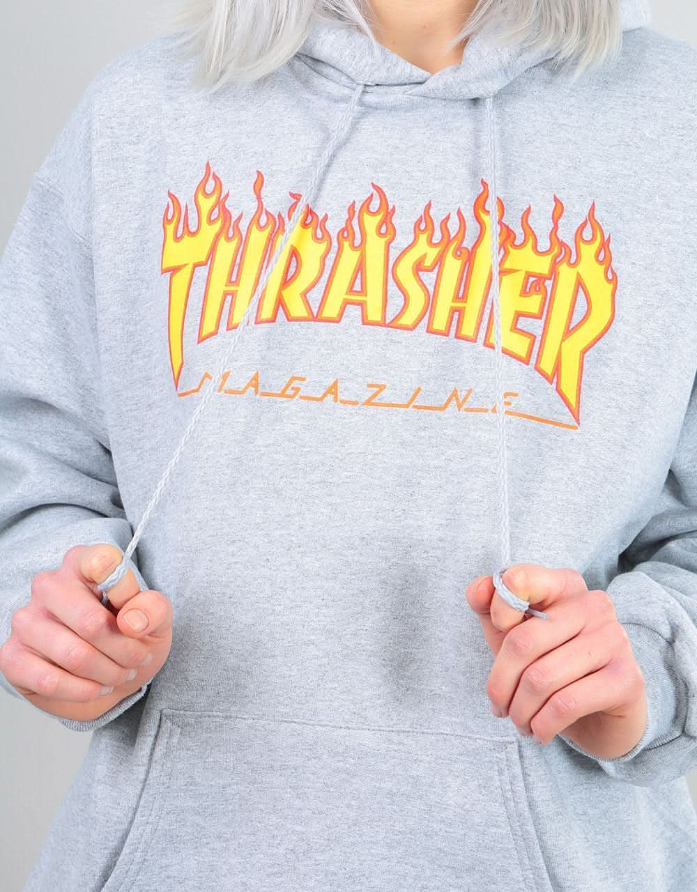 Thrasher Womens Flame Logo Oversized Pullover Hoodie - Heather Grey