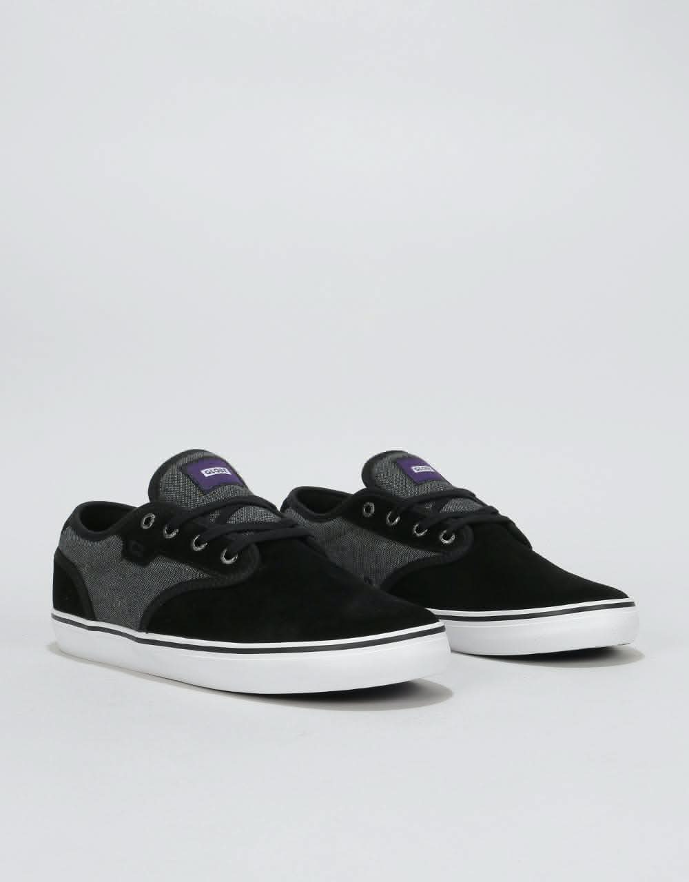 Globe Motley Skate Shoes - Black Chambray/White