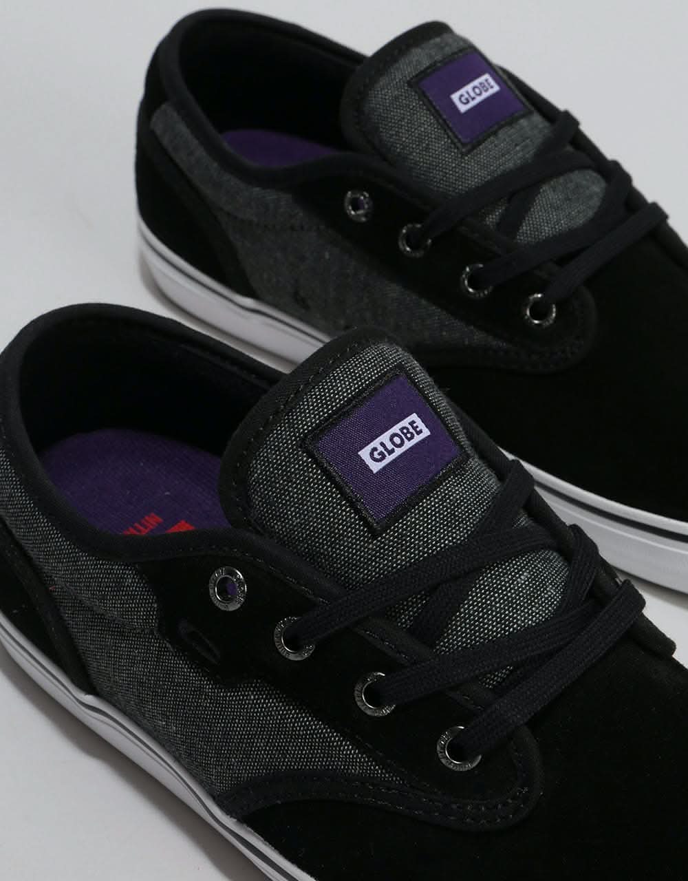 Globe Motley Skate Shoes - Black Chambray/White