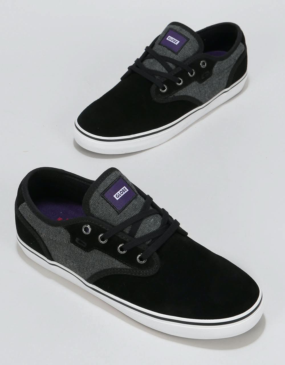 Globe Motley Skate Shoes - Black Chambray/White