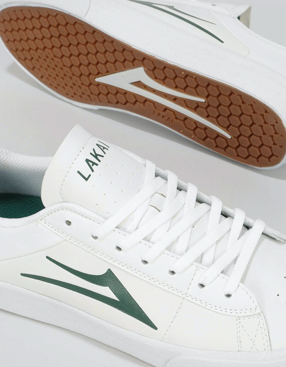 Lakai Newport Skate Shoes - White/Pine Leather