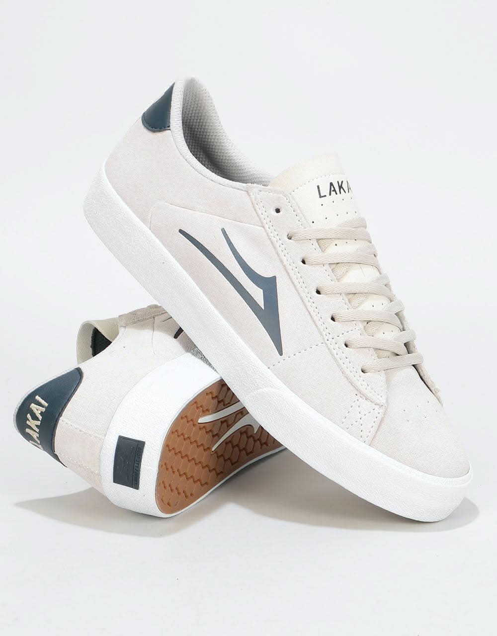 Lakai Newport Skate Shoes - White/Navy/Suede