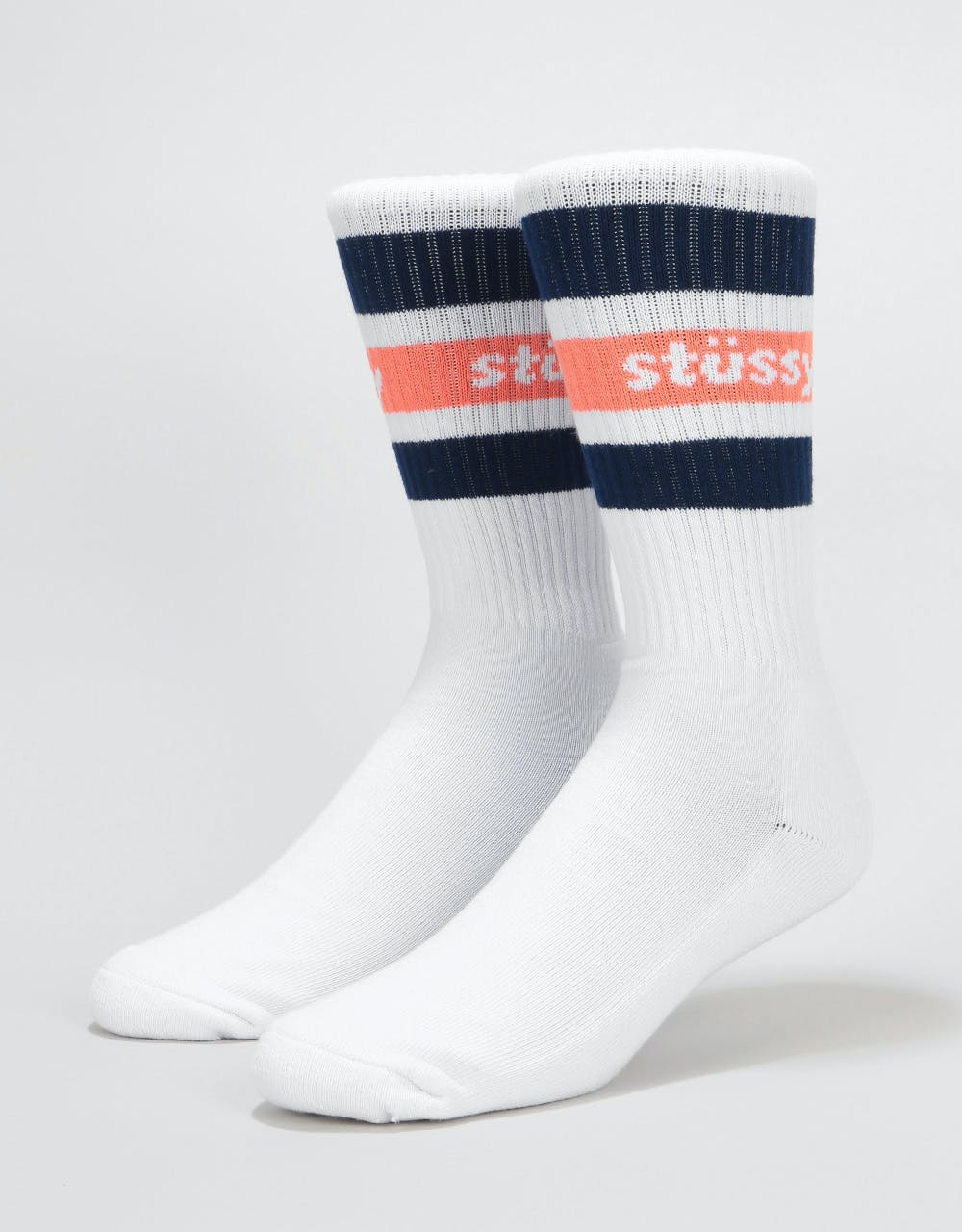 Stüssy Stripe Crew Socks - White/Navy