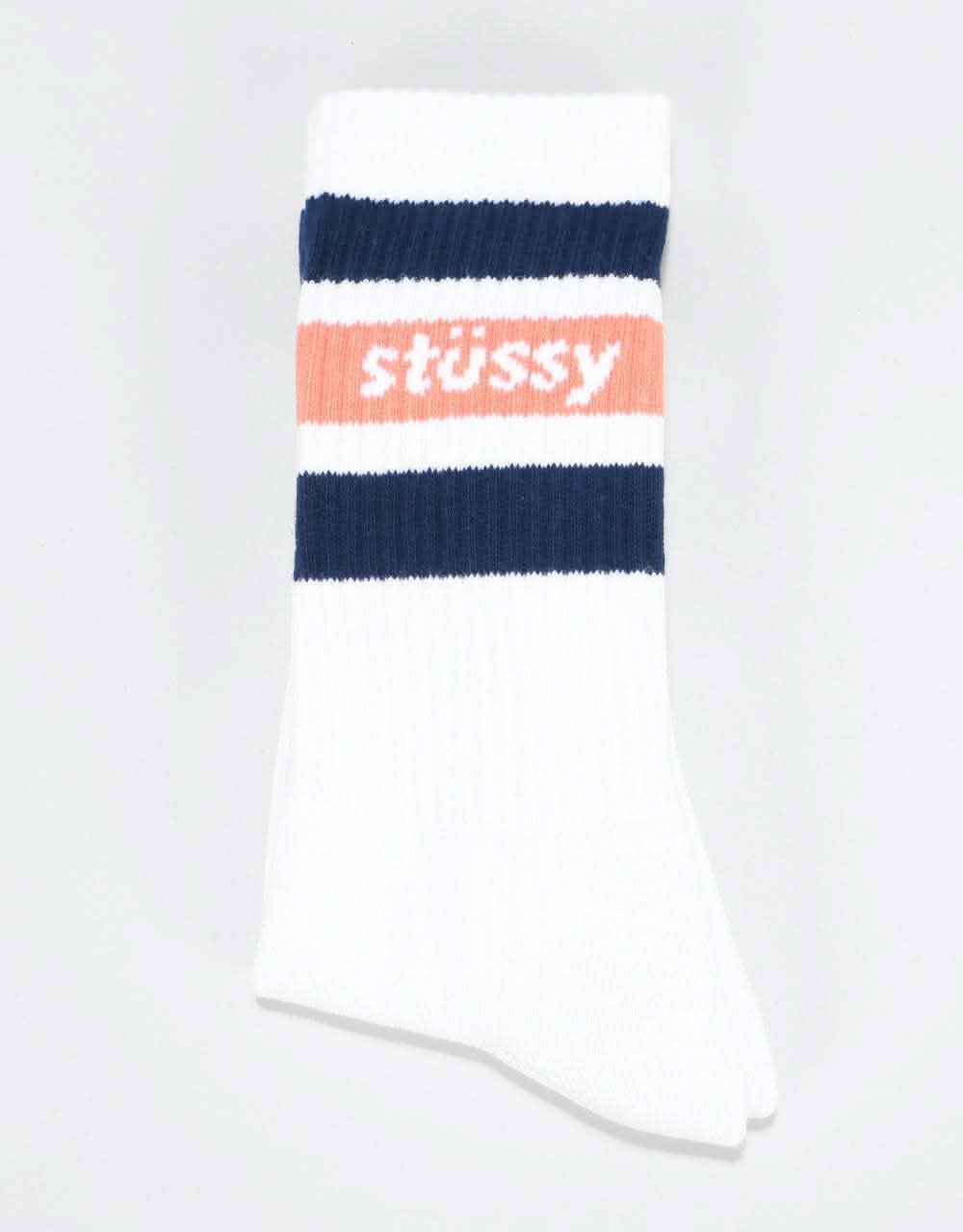 Stüssy Stripe Crew Socks - White/Navy