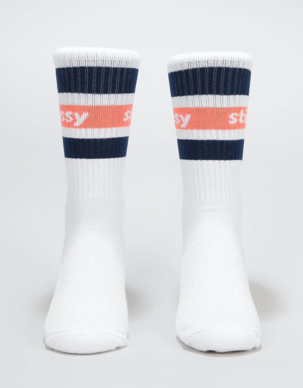Stüssy Stripe Crew Socks - White/Navy
