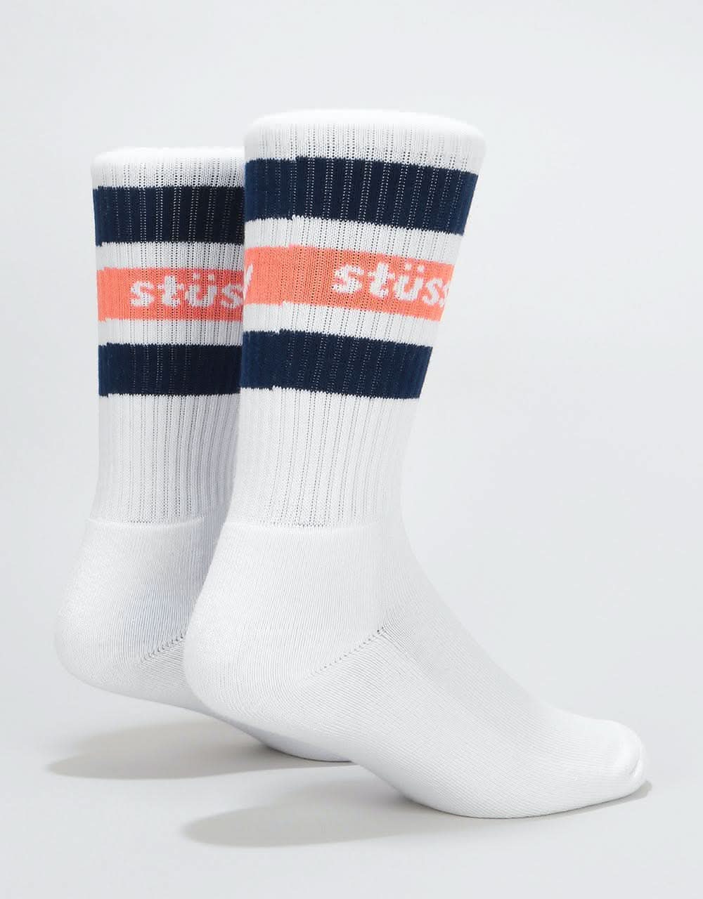 Stüssy Stripe Crew Socks - White/Navy