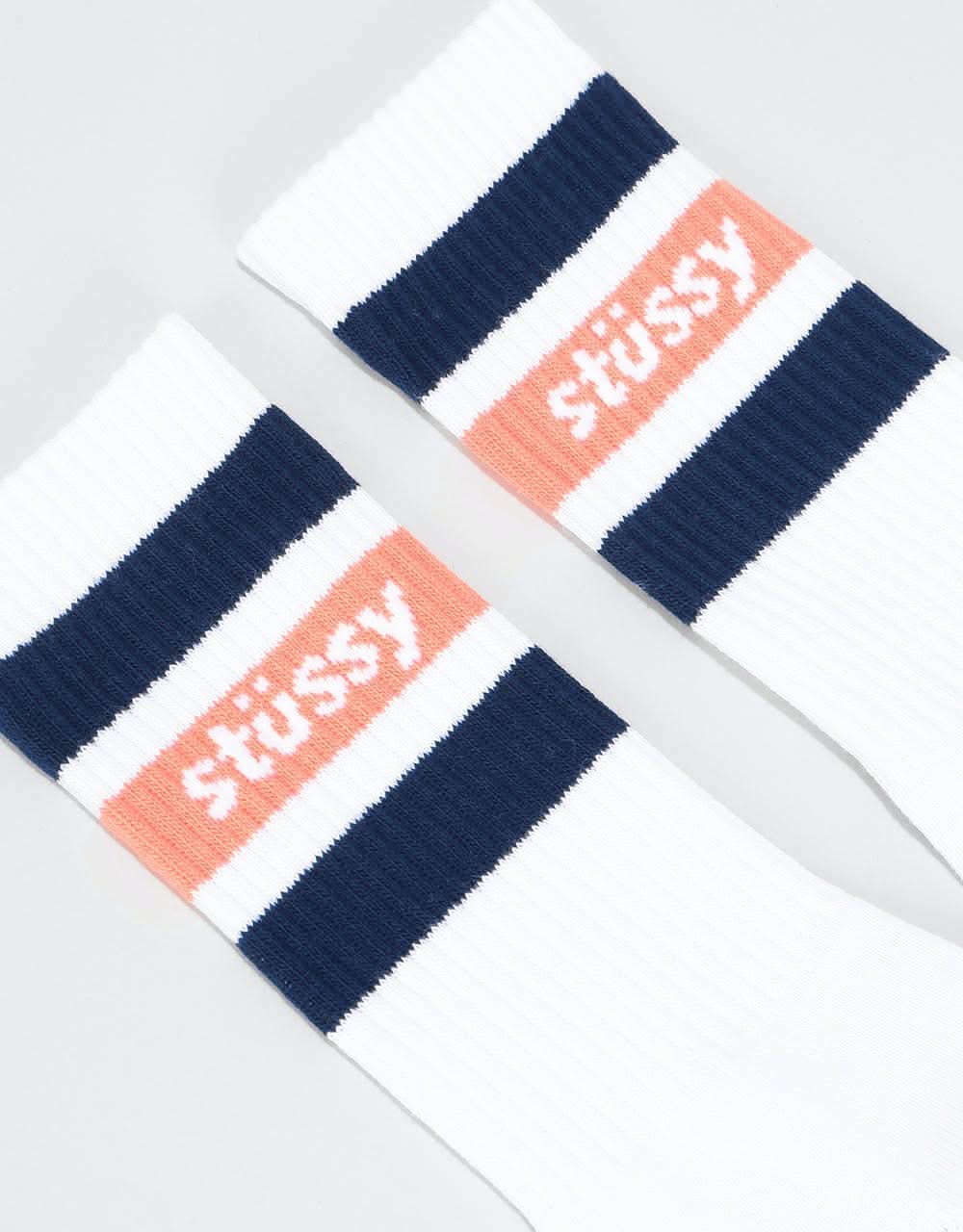Stüssy Stripe Crew Socks - White/Navy