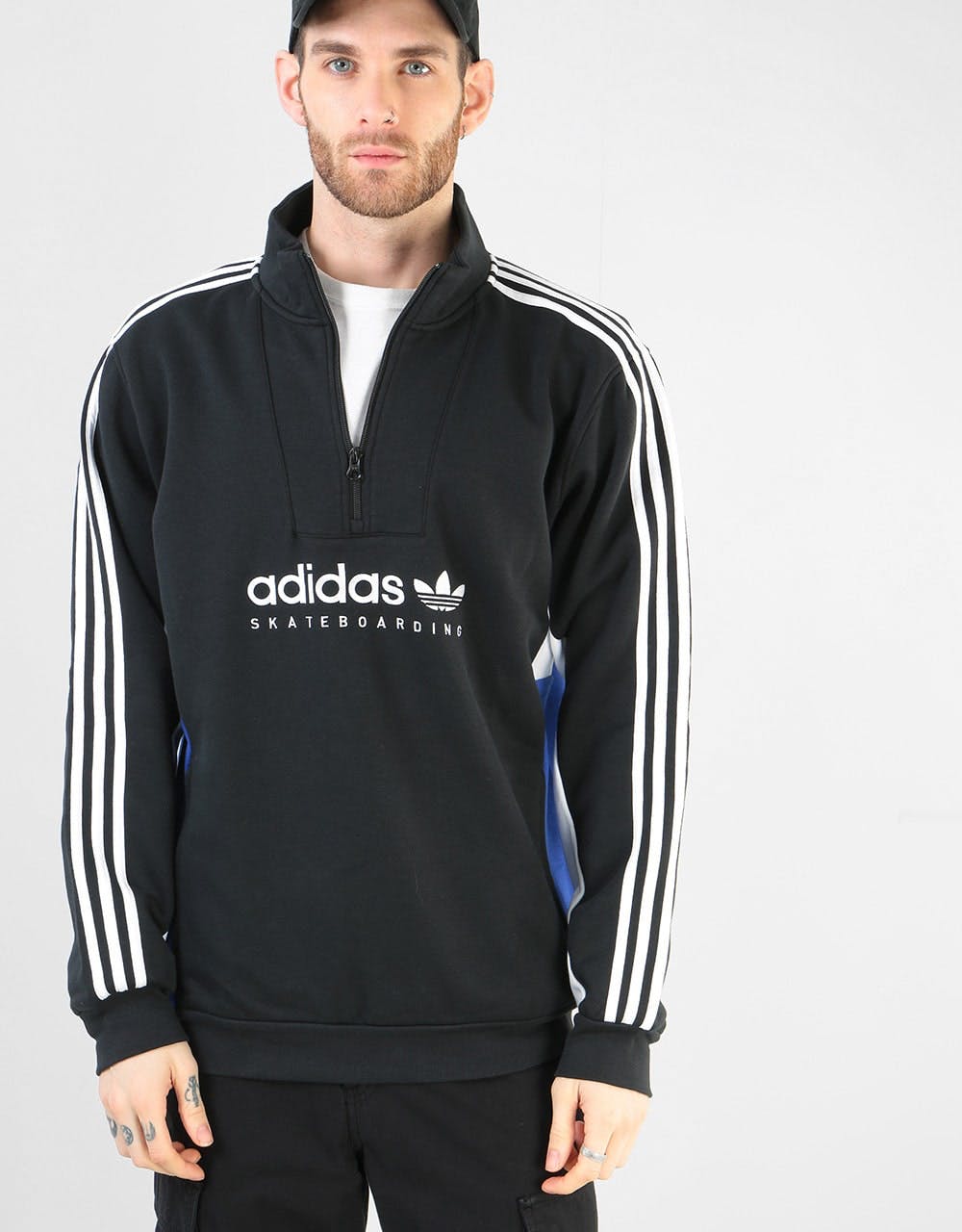 Adidas Apian Half-Zip Sweatshirt - Black/White/Active Blue
