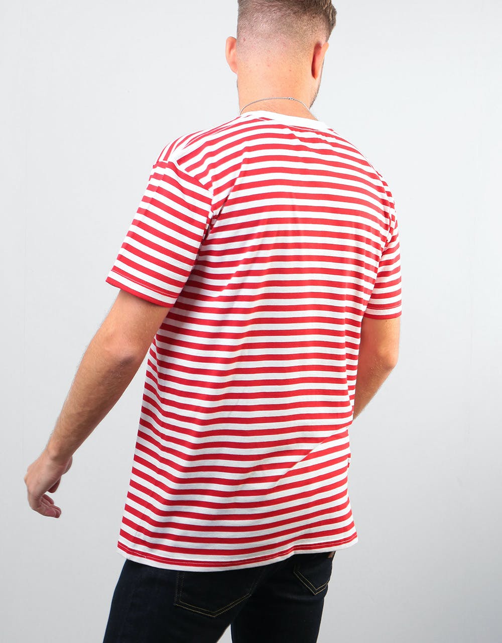Route One Single Stripe T-Shirt - White/Red