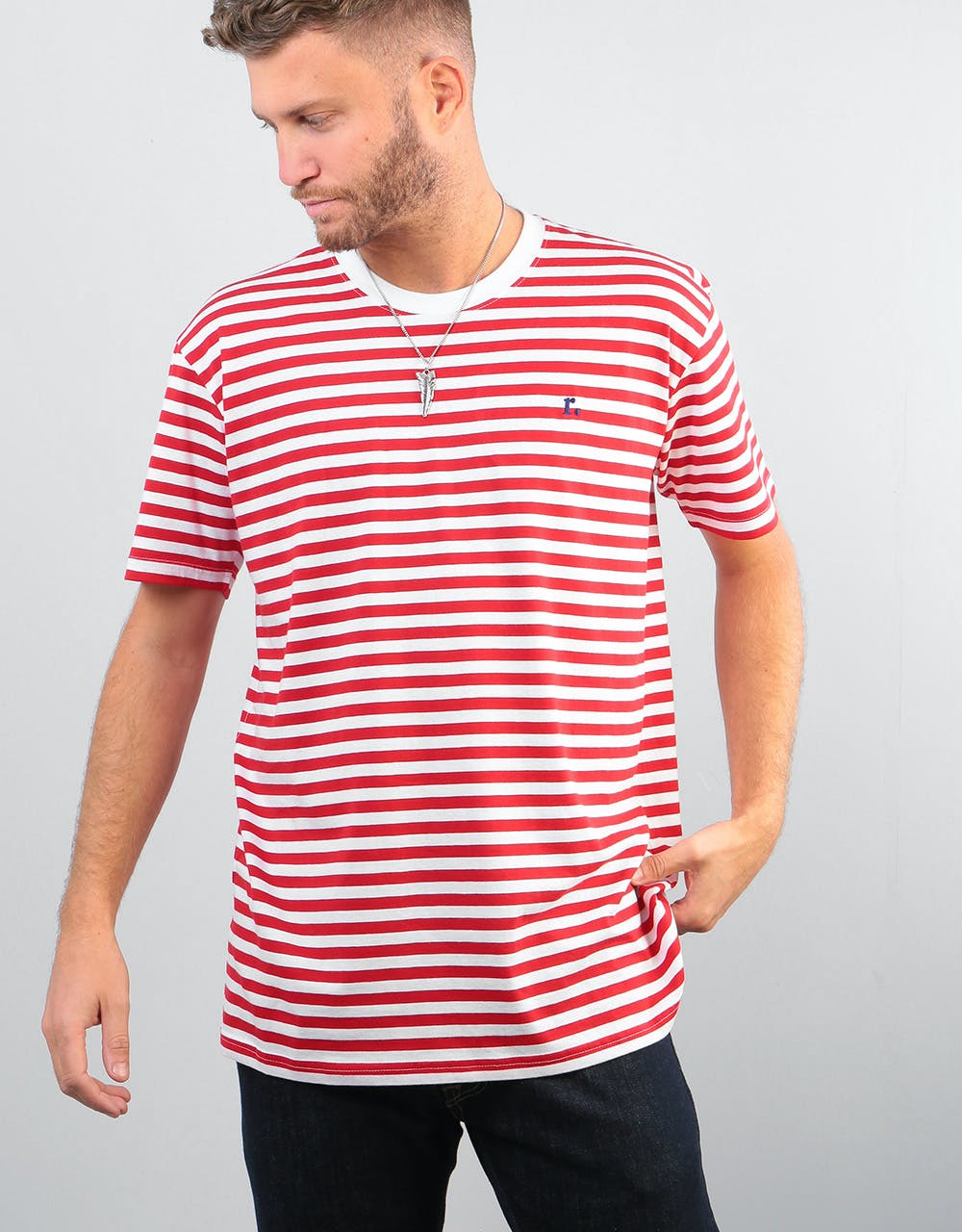 Route One Single Stripe T-Shirt - White/Red