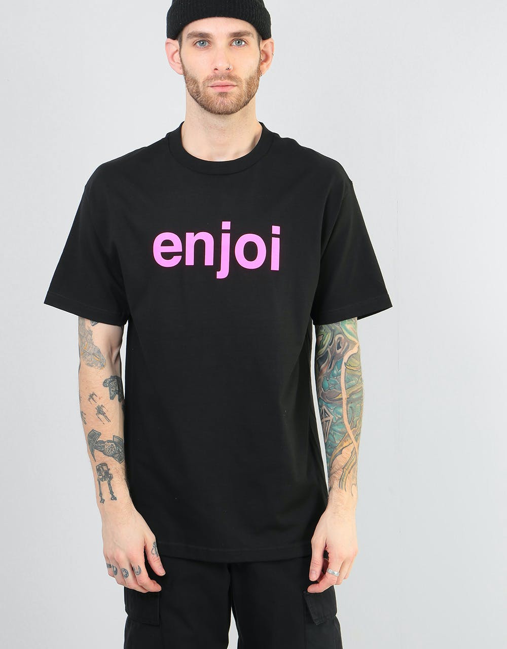 Enjoi Helvetica Logo T-Shirt - Black/Pink
