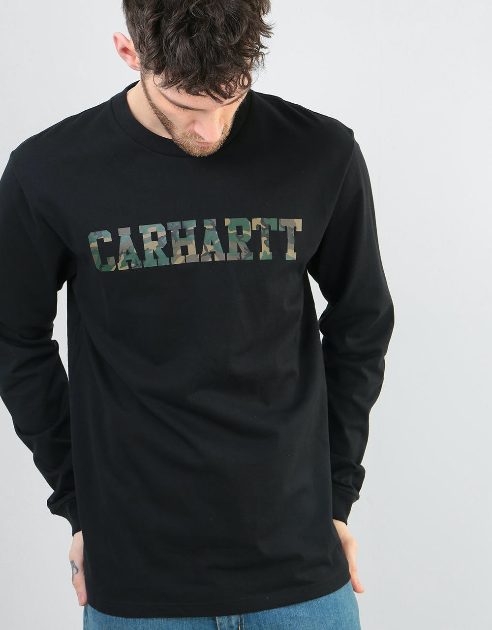 Carhartt WIP College L/S T-Shirt - Black/Camo Laurel