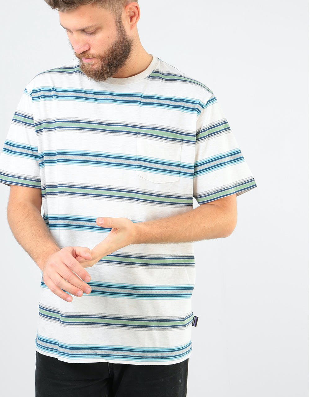 Patagonia Squeaky Clean Pocket T-Shirt - Tarkine Stripe: Pelican